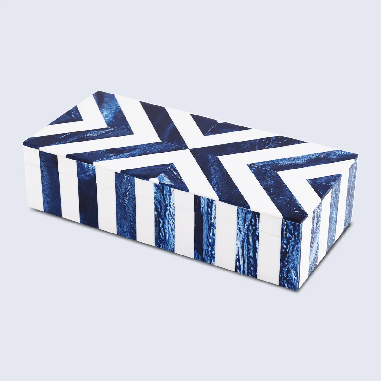 Chevron Pattern Decorative Storage Box, Bone Inlay in 6 Sizes, Blue & White