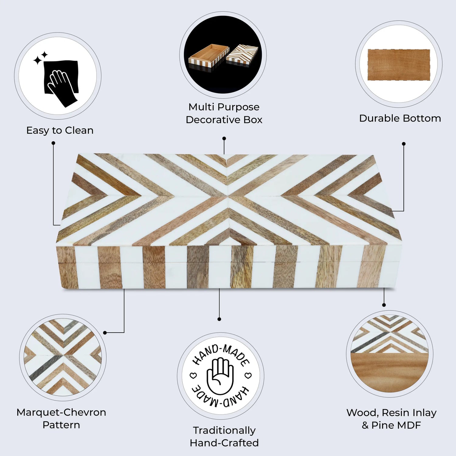 Marquet Chevron Resin & Wood Inlay Storage Box - 8 Sizes