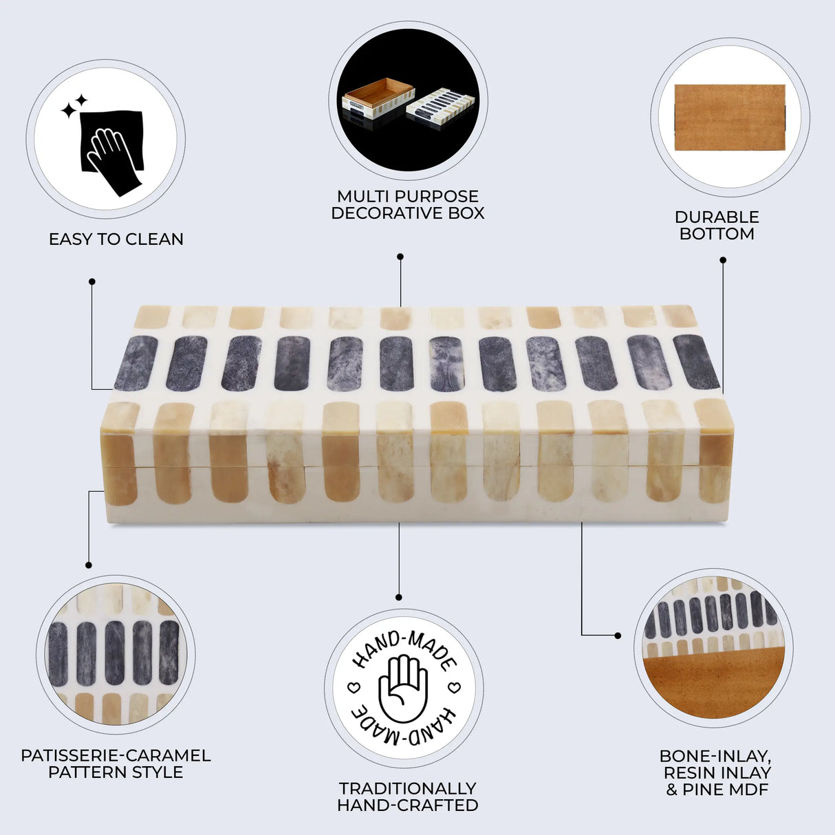Patisserie Caramel Bone & Resin Inlay Decorative Storage Box - 7 Sizes