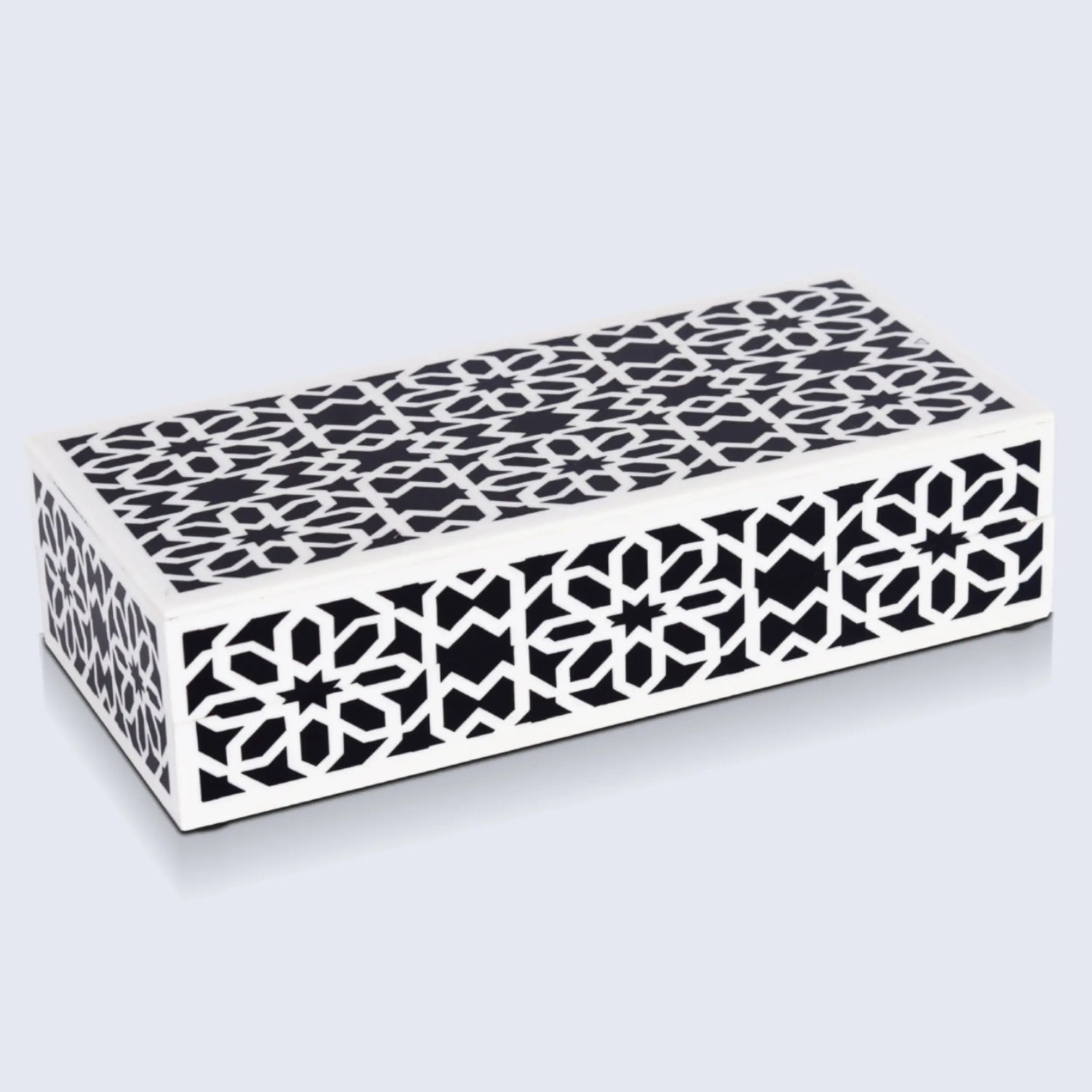 Shiraz Pattern Decorative Storage Box, Resin Inlay in 7 Sizes, Black & White