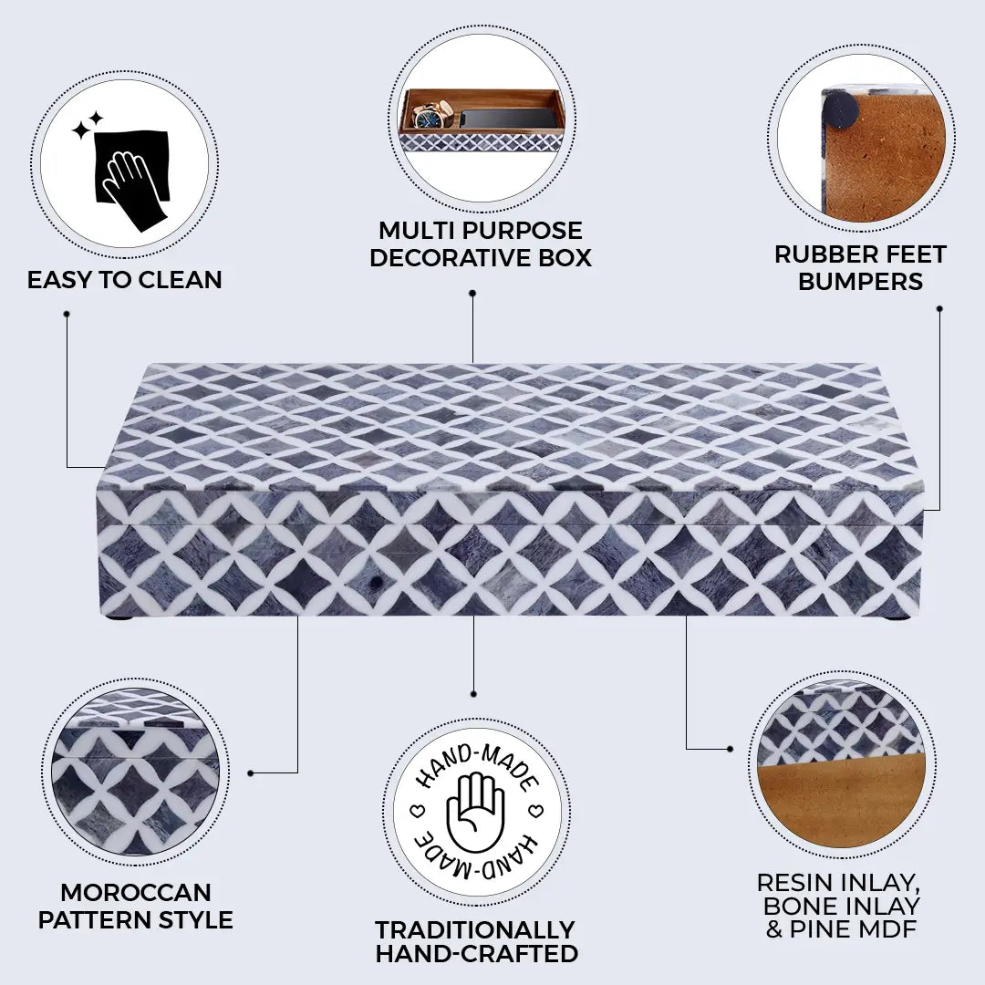 Star Pattern Decorative Storage Box, Bone & Resin Inlay in 7 Sizes, Blue