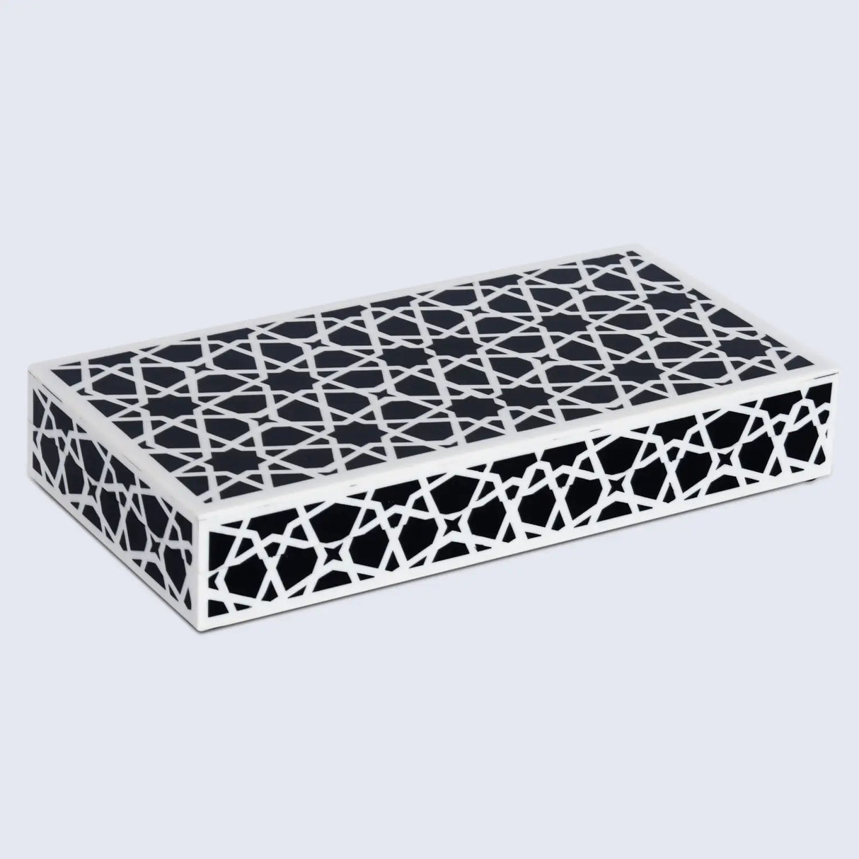 Zellij Pattern Decorative Storage Box, Resin Inlay in 7 Sizes, Black & White
