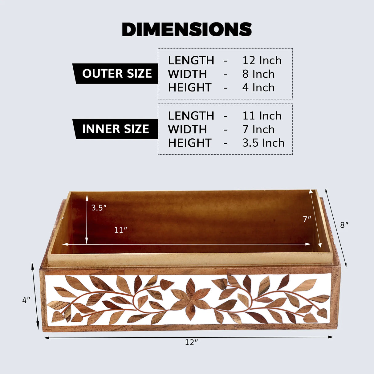 Decorative Storage Box Alhambra Bouquet Wood & Resin Inlay in 12 x 8 x 4 inch