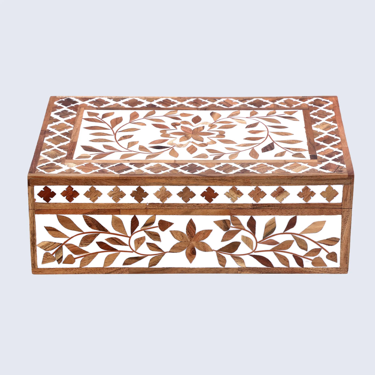 Decorative Storage Box Alhambra Bouquet Wood & Resin Inlay in 12 x 8 x 4 inch