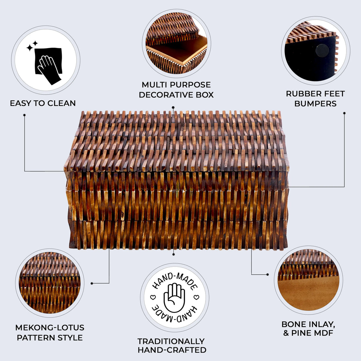 Decorative Storage Box Mekong Lotus Bone Inlay & Brass in 2 Sizes