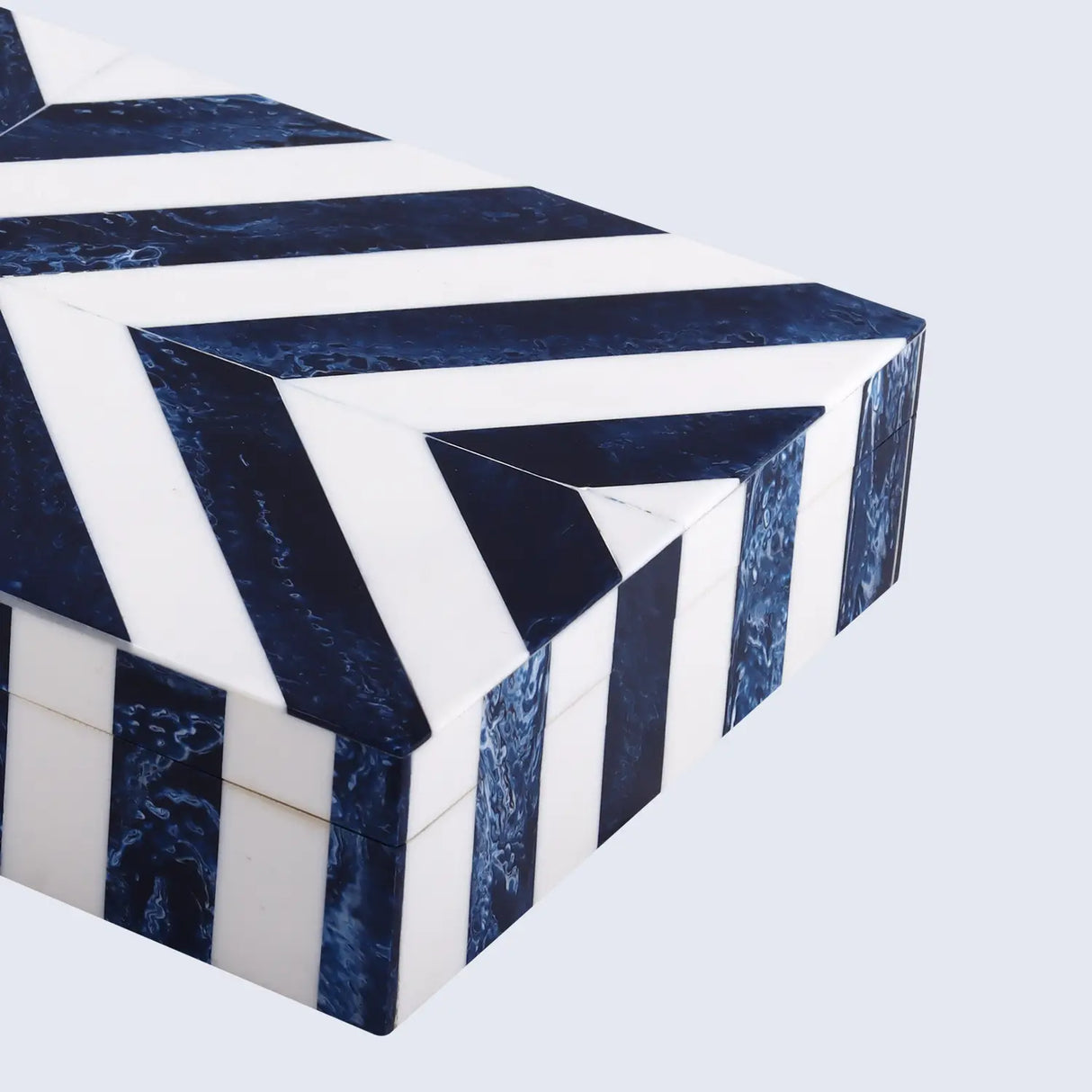 Chevron Pattern Decorative Storage Box, Bone Inlay in 6 Sizes, Blue & White