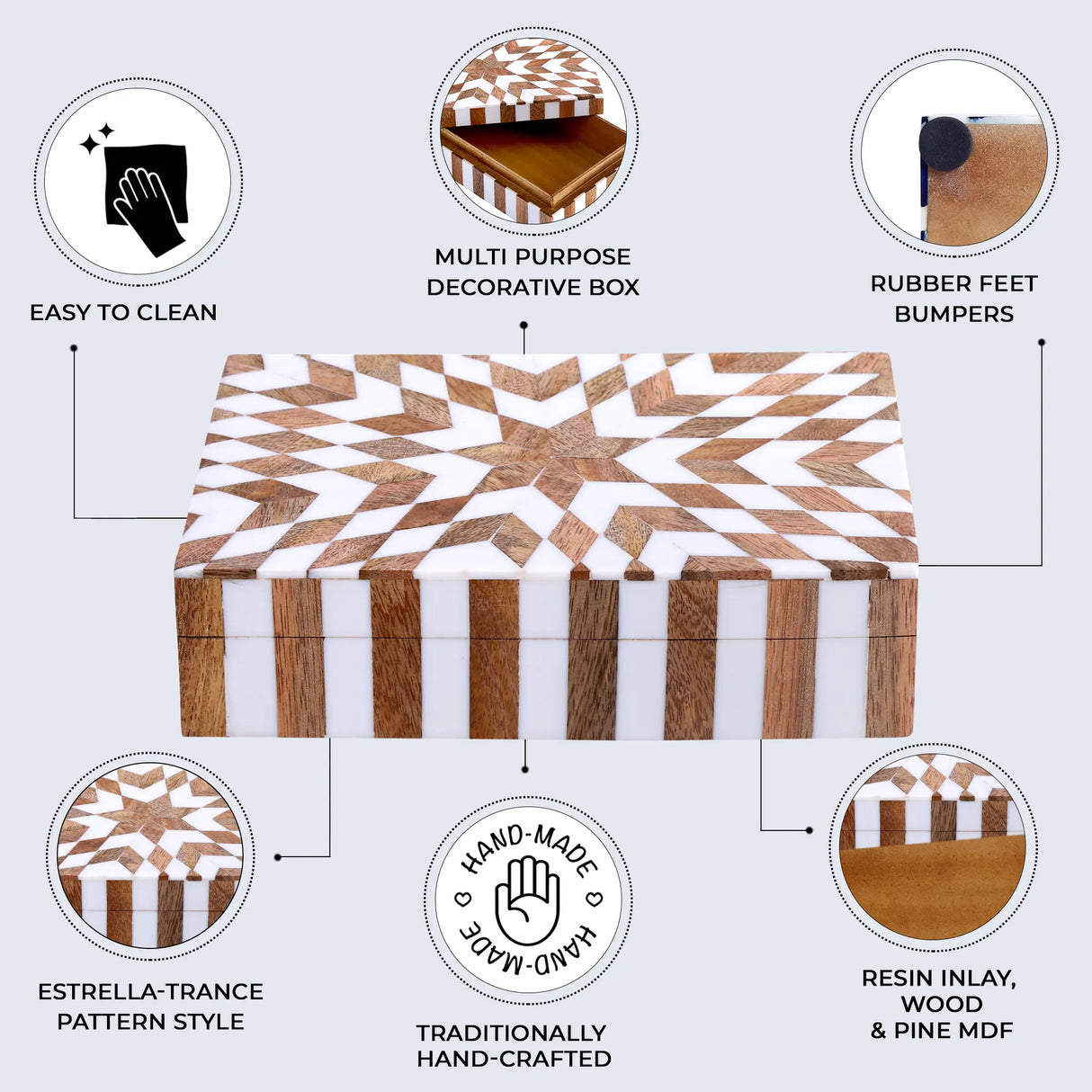 Decorative Storage Box Estrella Trance Resin Inlay in 8 x 5 x 2 inch