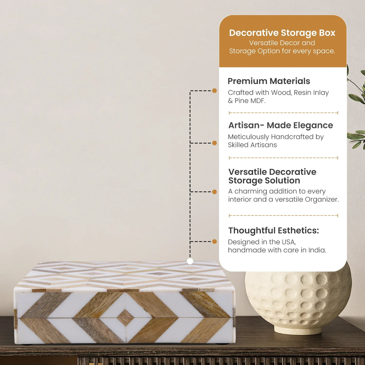 Marquet Array Resin & Wood Inlay Decorative Storage Box