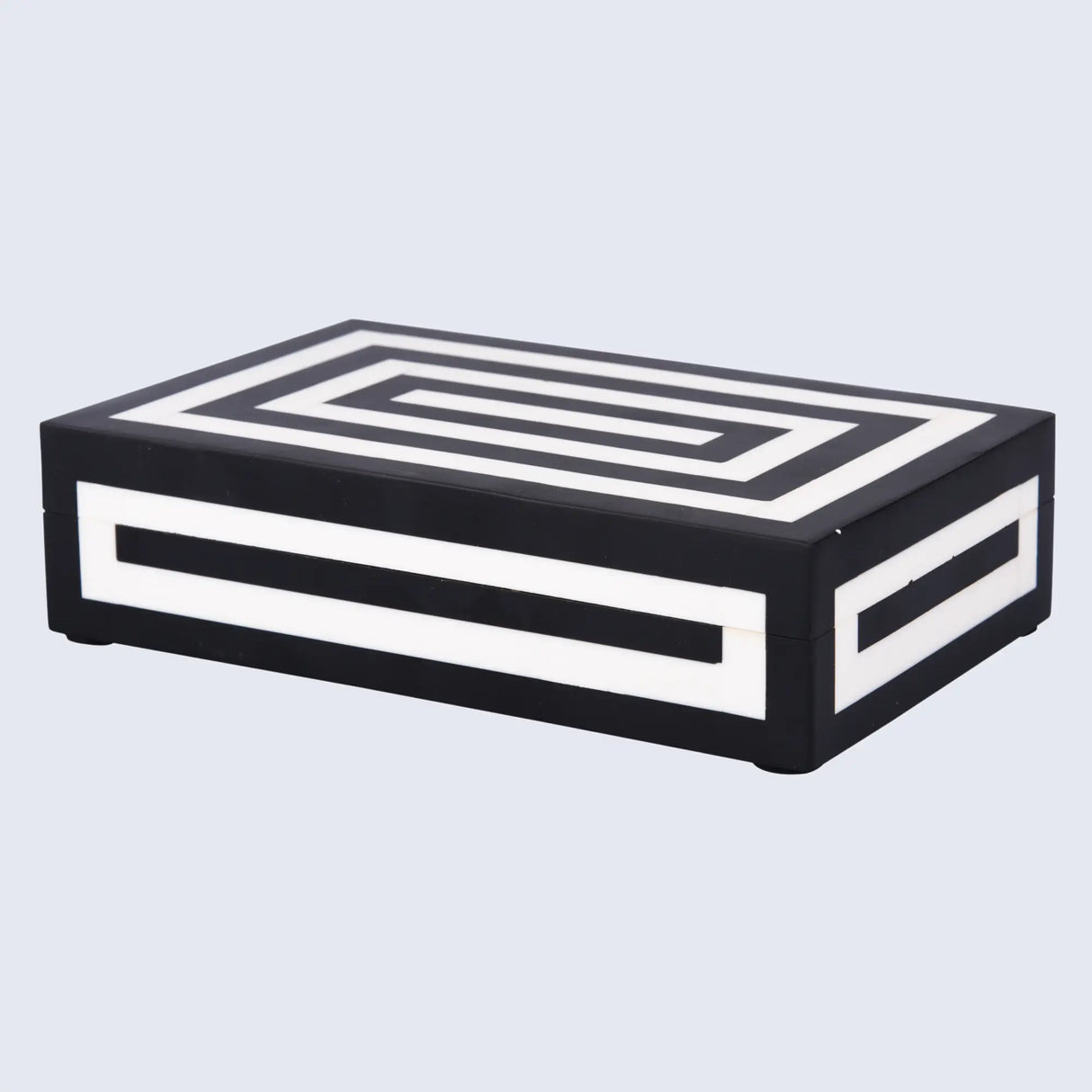Medley Concentrics Pattern Decorative Storage Box, Resin Inlay in 8 Sizes, Black & White