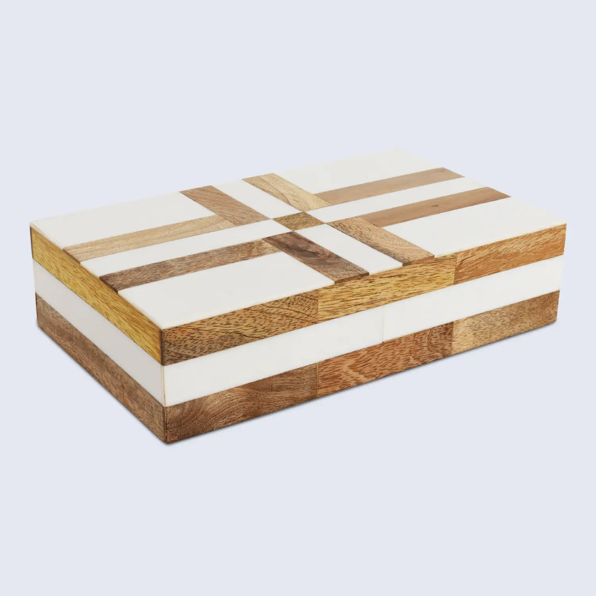 Patisserie Delight Pattern Decorative Storage Box, Resin & Wood Inlay in 7 Sizes, Brown-White