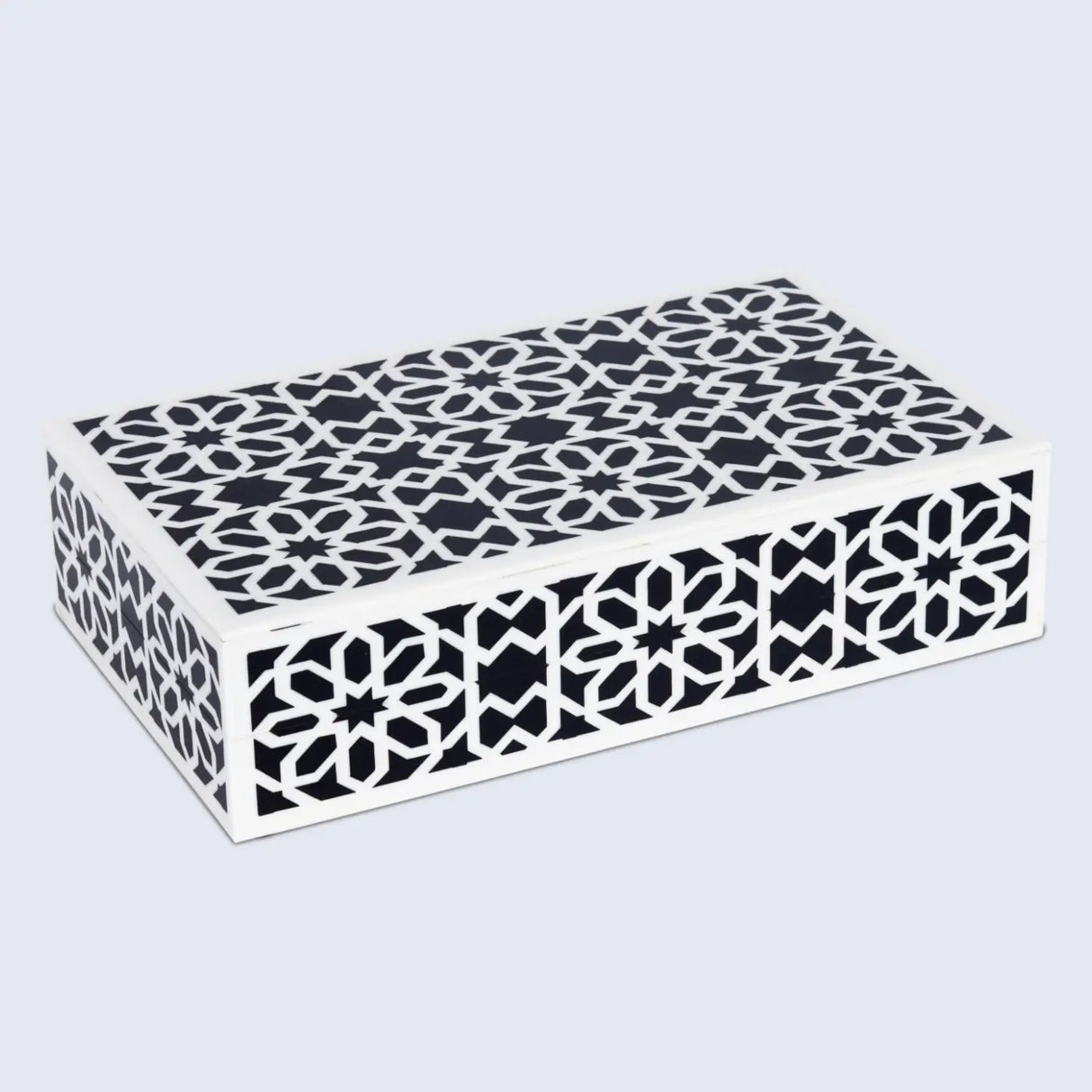 Shiraz Pattern Decorative Storage Box, Resin Inlay in 7 Sizes, Black & White
