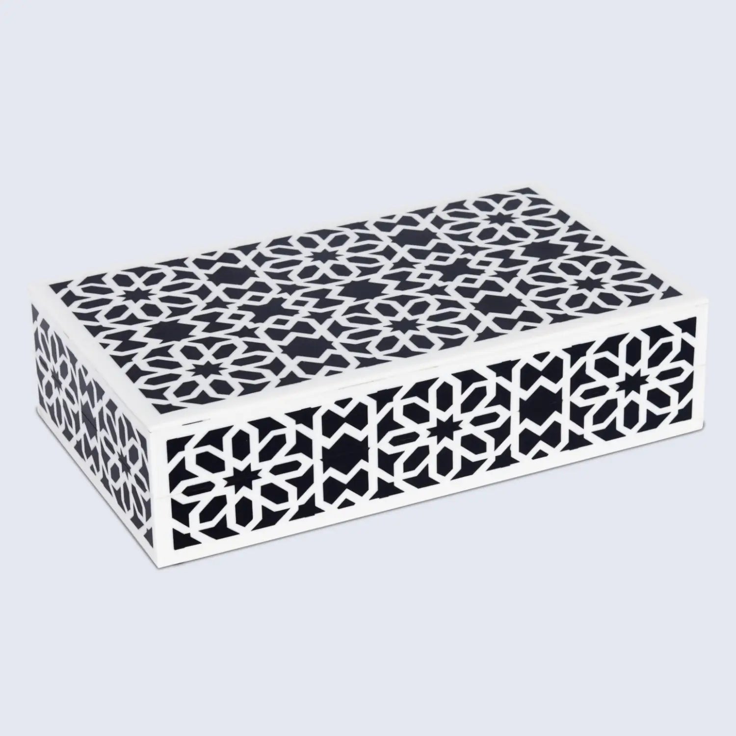 Shiraz Pattern Decorative Storage Box, Resin Inlay in 7 Sizes, Black & White