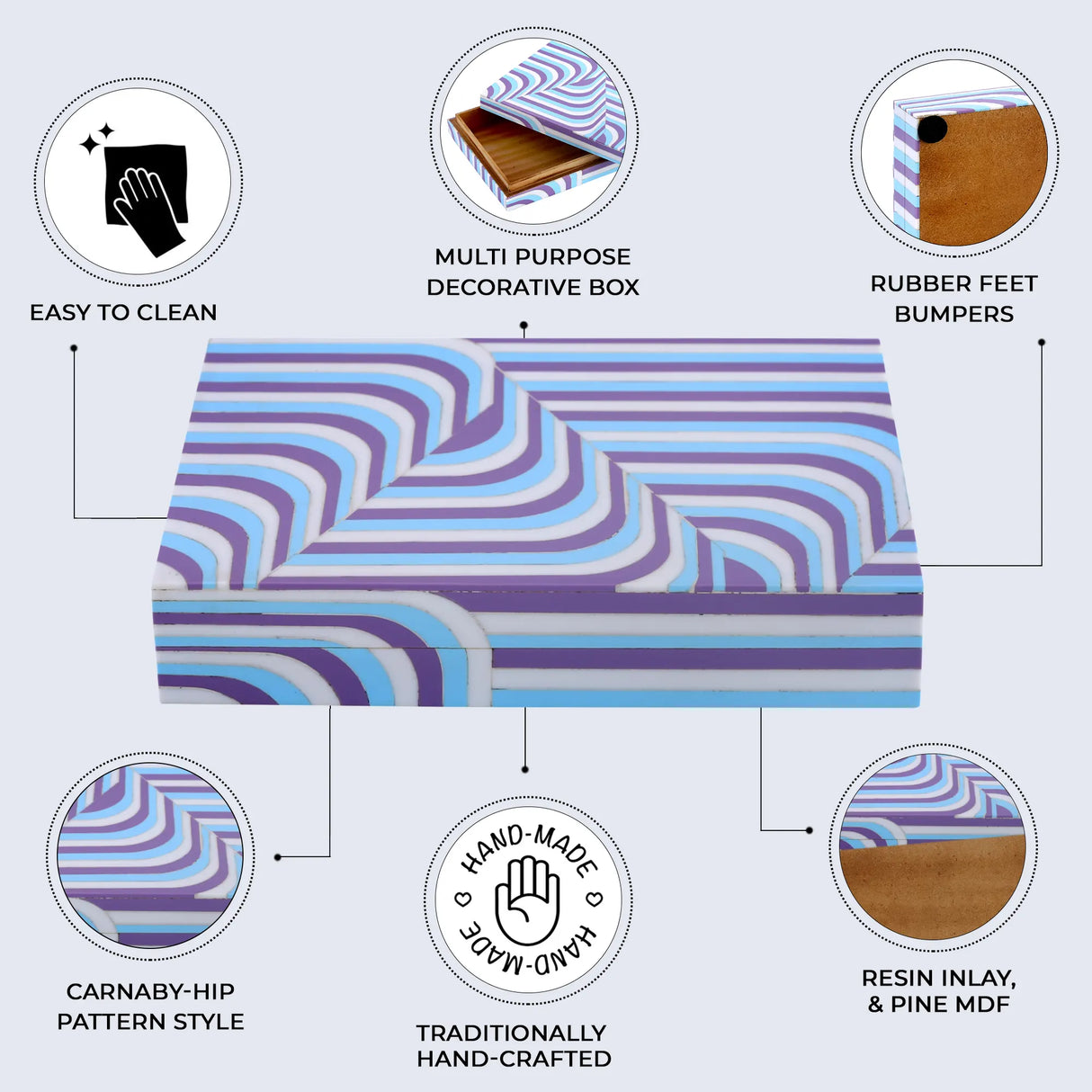 Decorative Storage Box Carnaby Hip Resin Inlay 8 x 6 x 1.5 inch