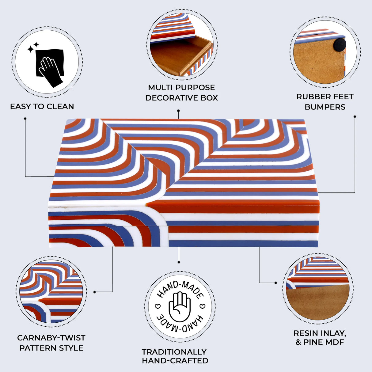 Decorative Storage Box Carnaby Twist Resin Inlay 8 x 6 x 1.5 inch