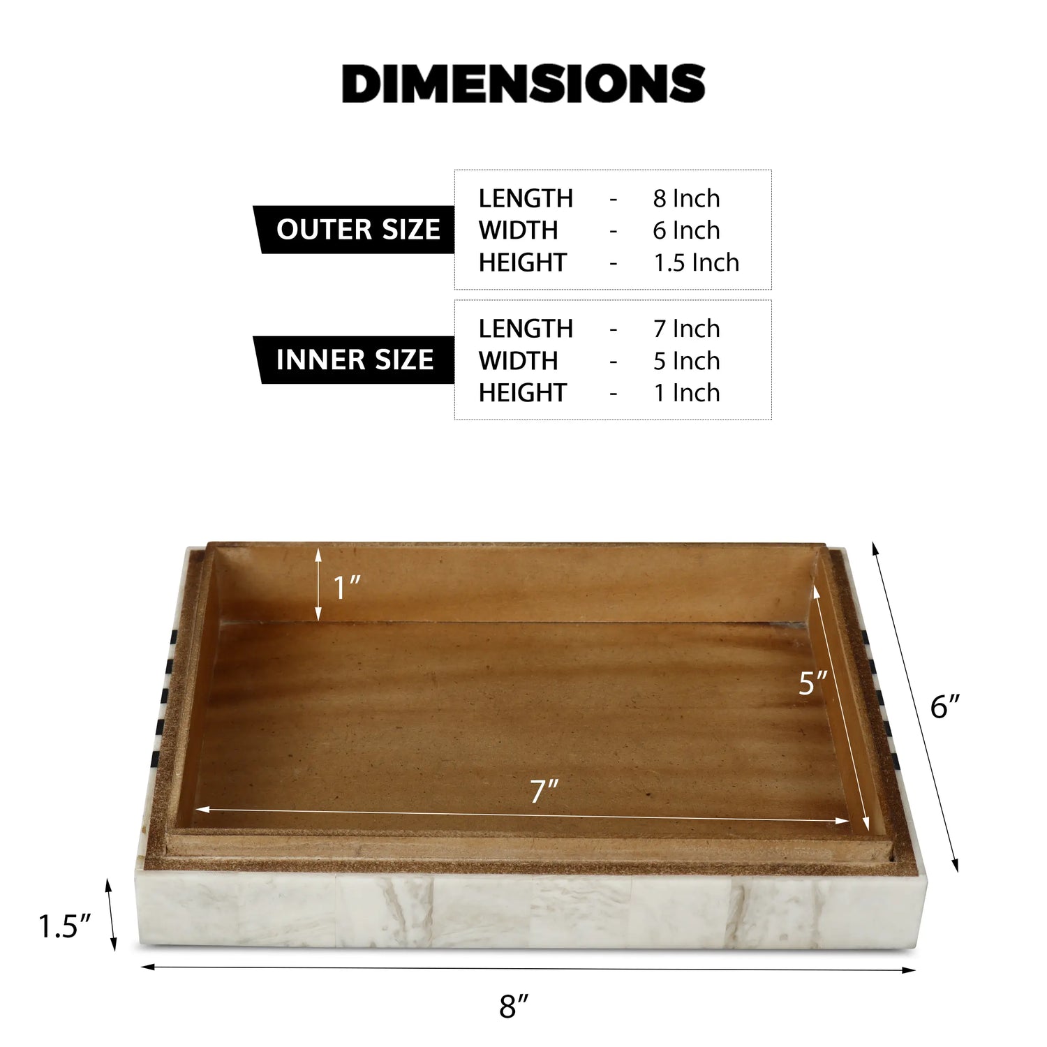 Mono Sprint Pattern Decorative Storage Box, Bone & Resin Inlay in 7 Sizes, Black-White