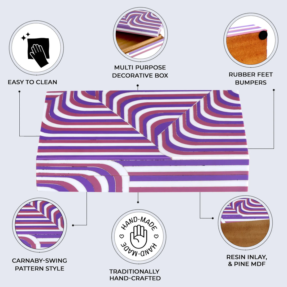 Decorative Storage Box Carnaby Swing Resin Inlay 8 x 6 x 1.5 inch