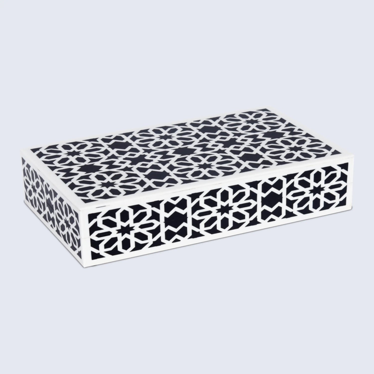 Shiraz Pattern Decorative Storage Box, Resin Inlay in 7 Sizes, Black & White