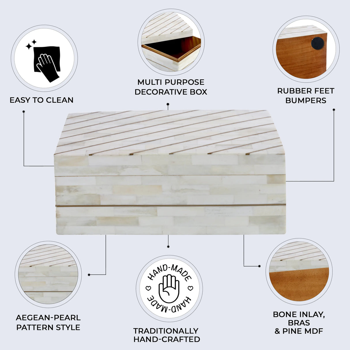 Aegean Pearl Bone Inlay & Brass Decorative Storage Box in 2 Sizes