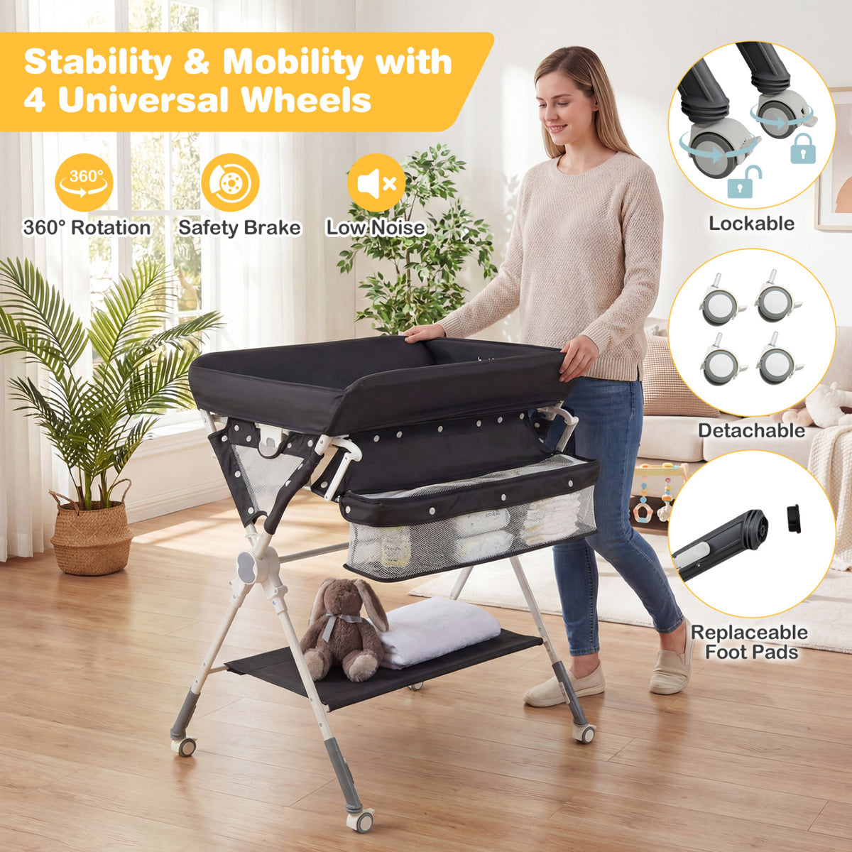 Baby Changing Table Foldable Diaper Changing Station with Storage Bag and Shelf