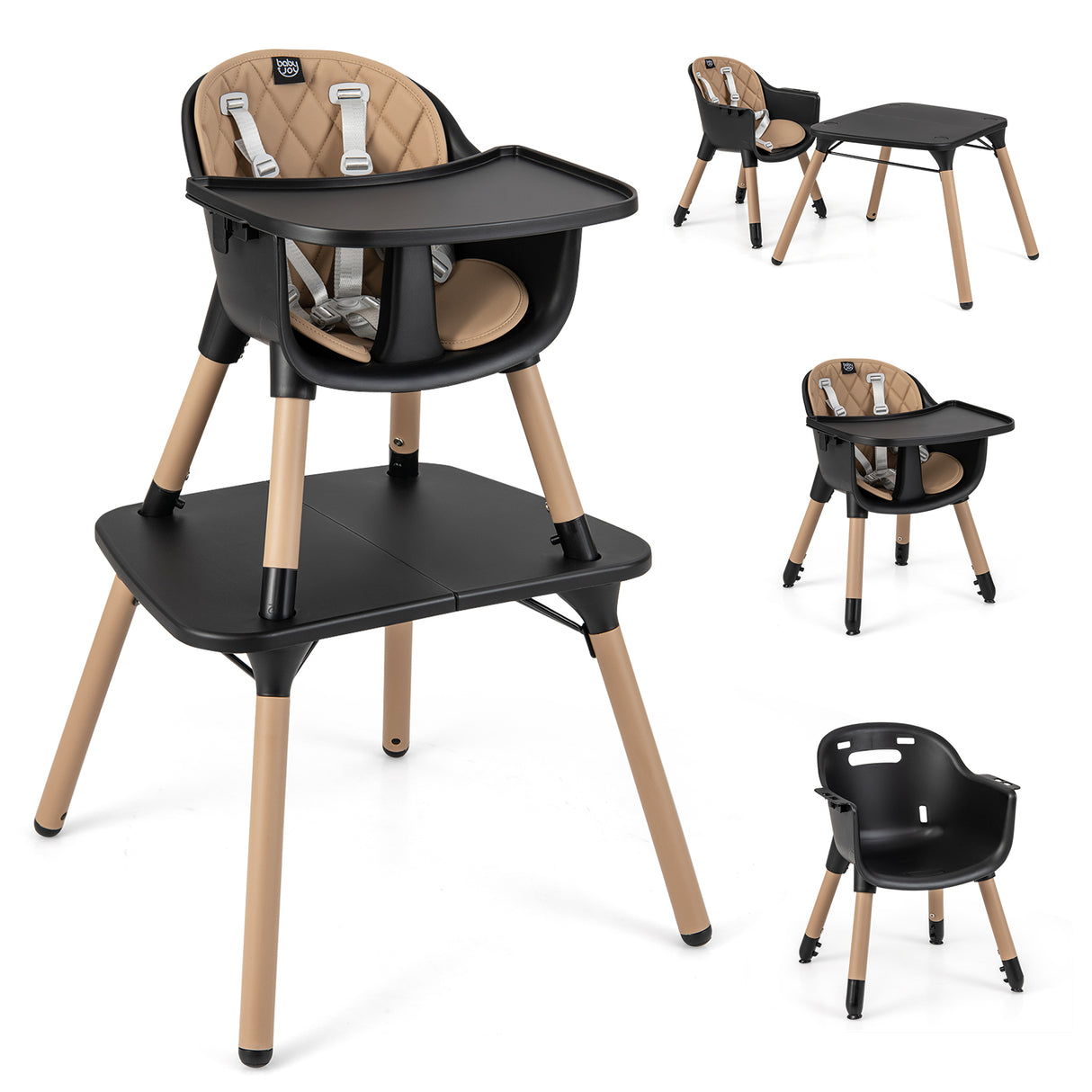 4-in-1 Baby Convertible Toddler Table Chair Set with PU Cushion