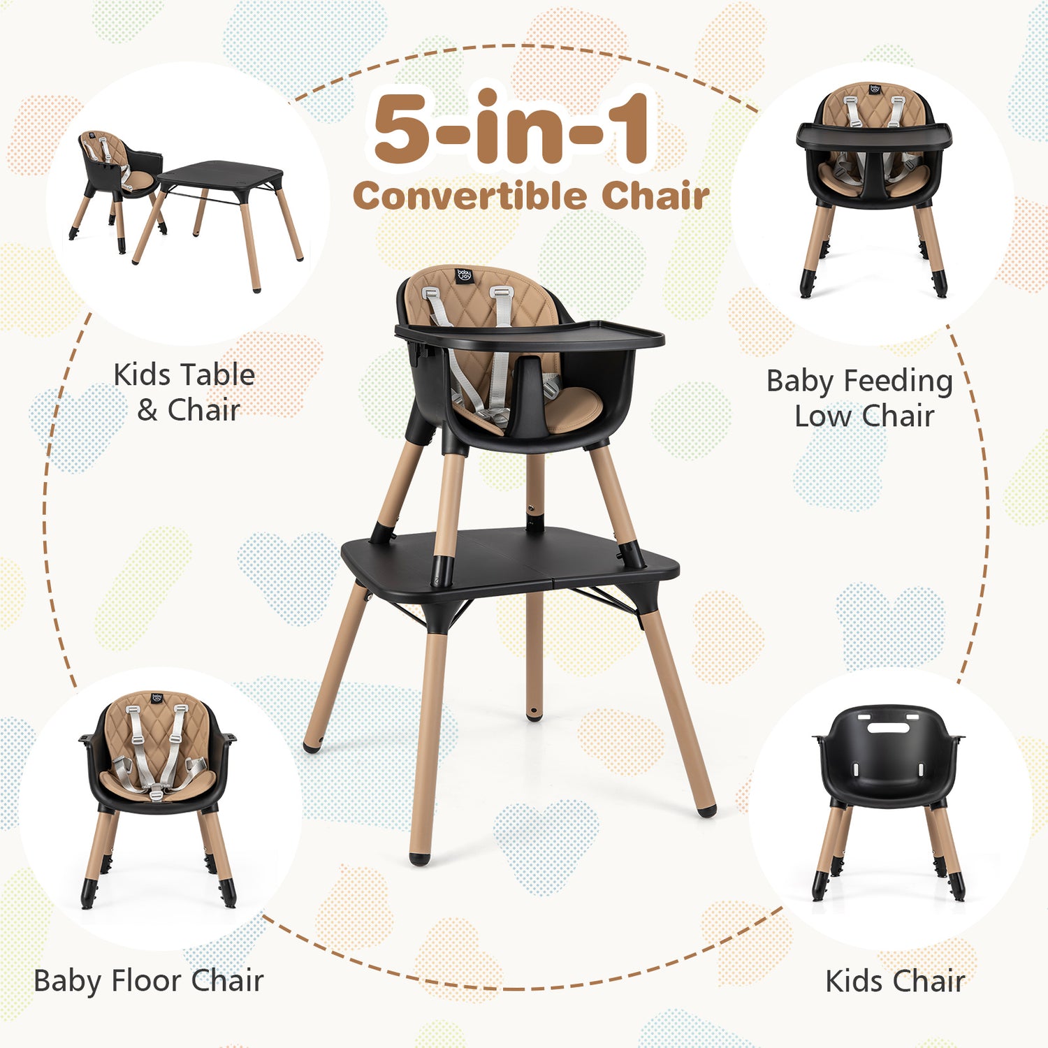 4-in-1 Baby Convertible Toddler Table Chair Set with PU Cushion