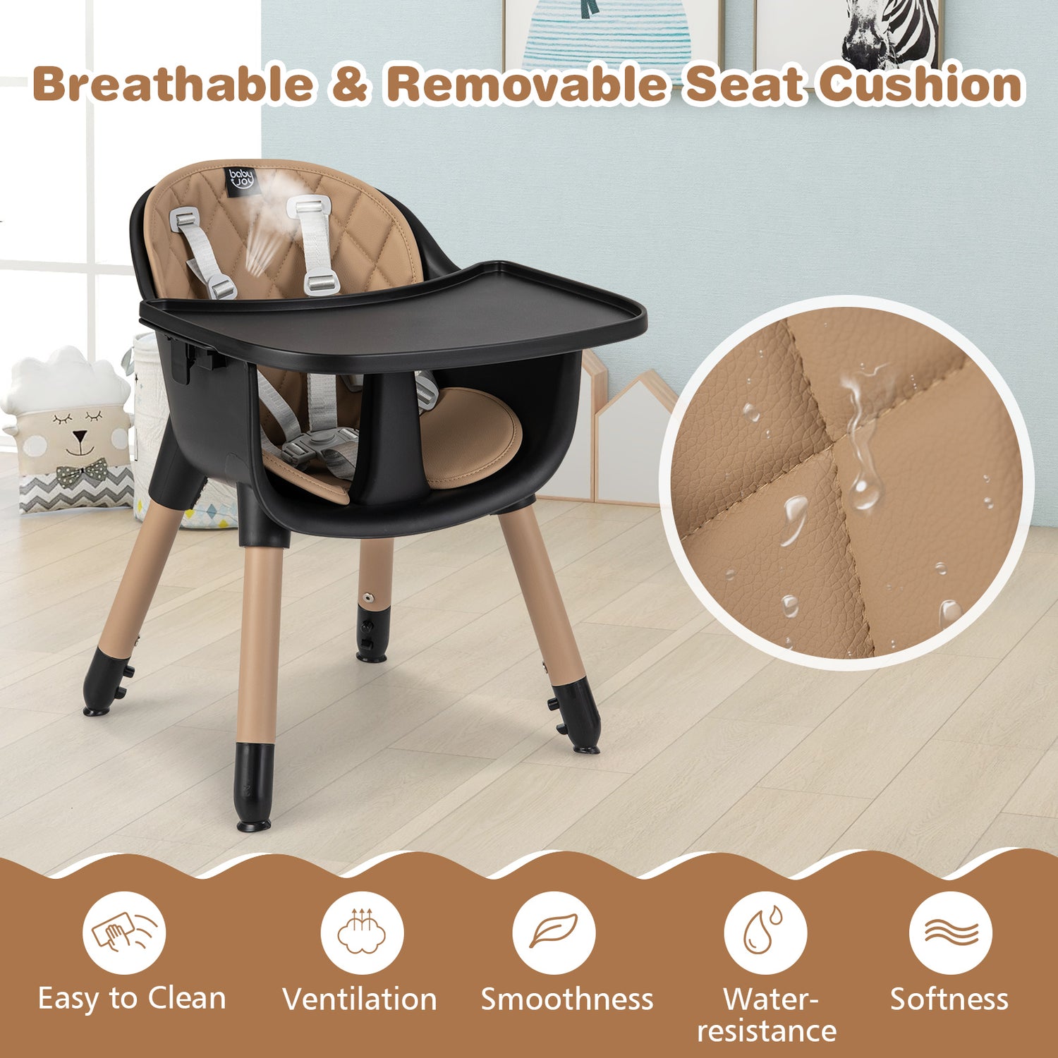 4-in-1 Baby Convertible Toddler Table Chair Set with PU Cushion