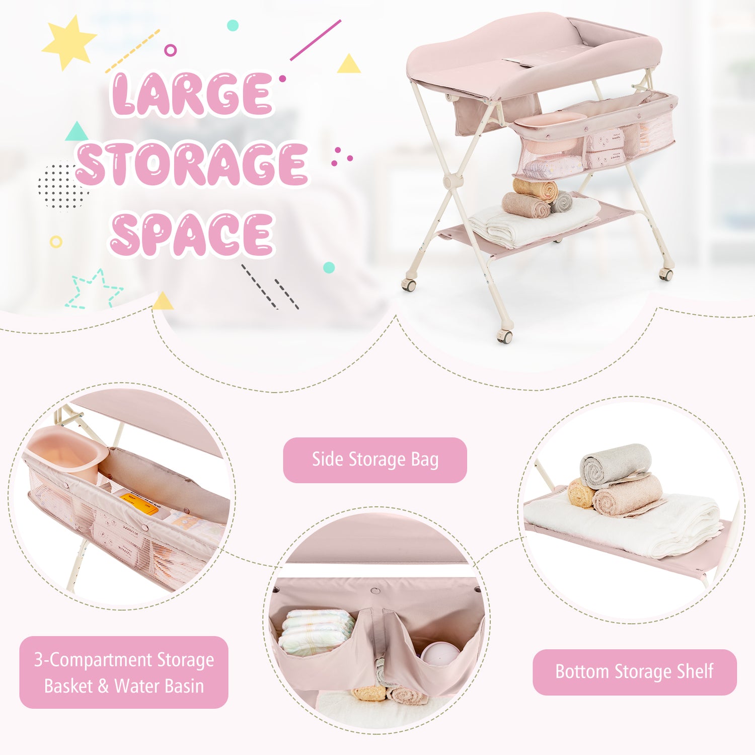 Baby Diaper Changing Table with Water Basin Wheel