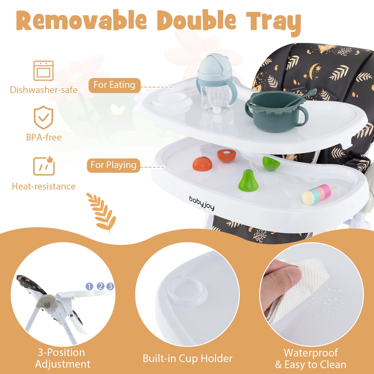 3-In-1 Convertible Baby High Chair for Toddlers