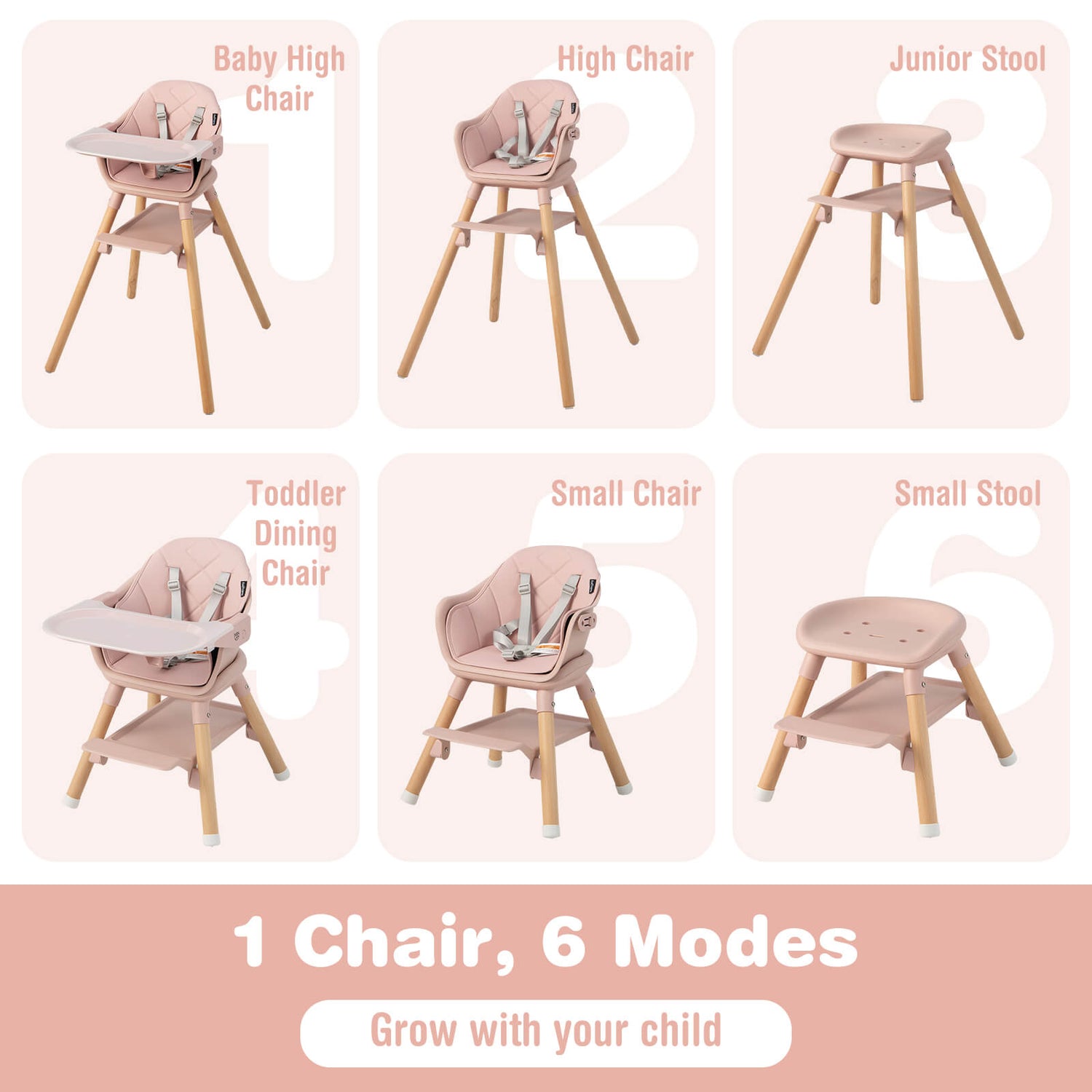 6-in-1 Baby High Chair with Removable Dishwasher and Safe Tray