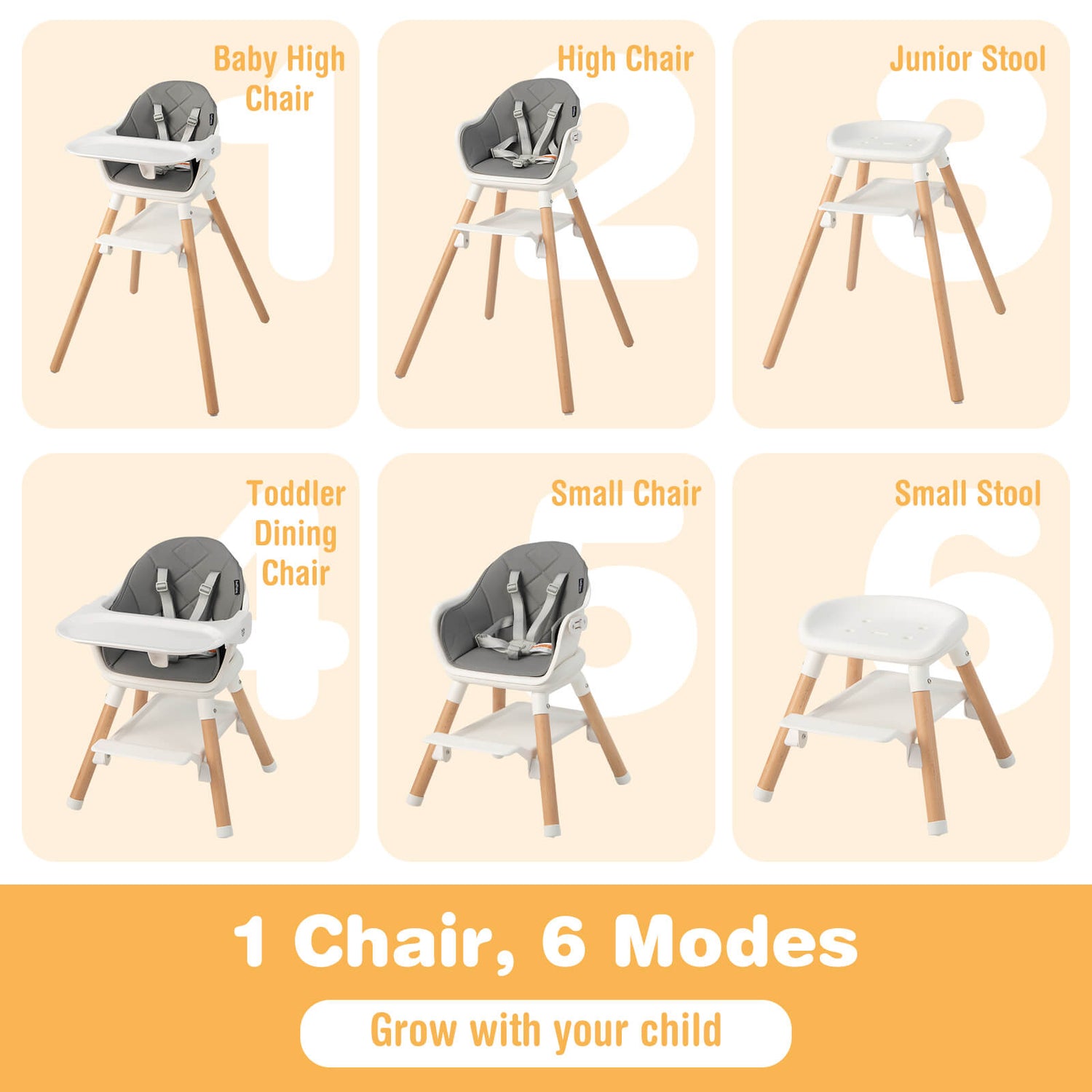 6-in-1 Baby High Chair with Removable Dishwasher and Safe Tray