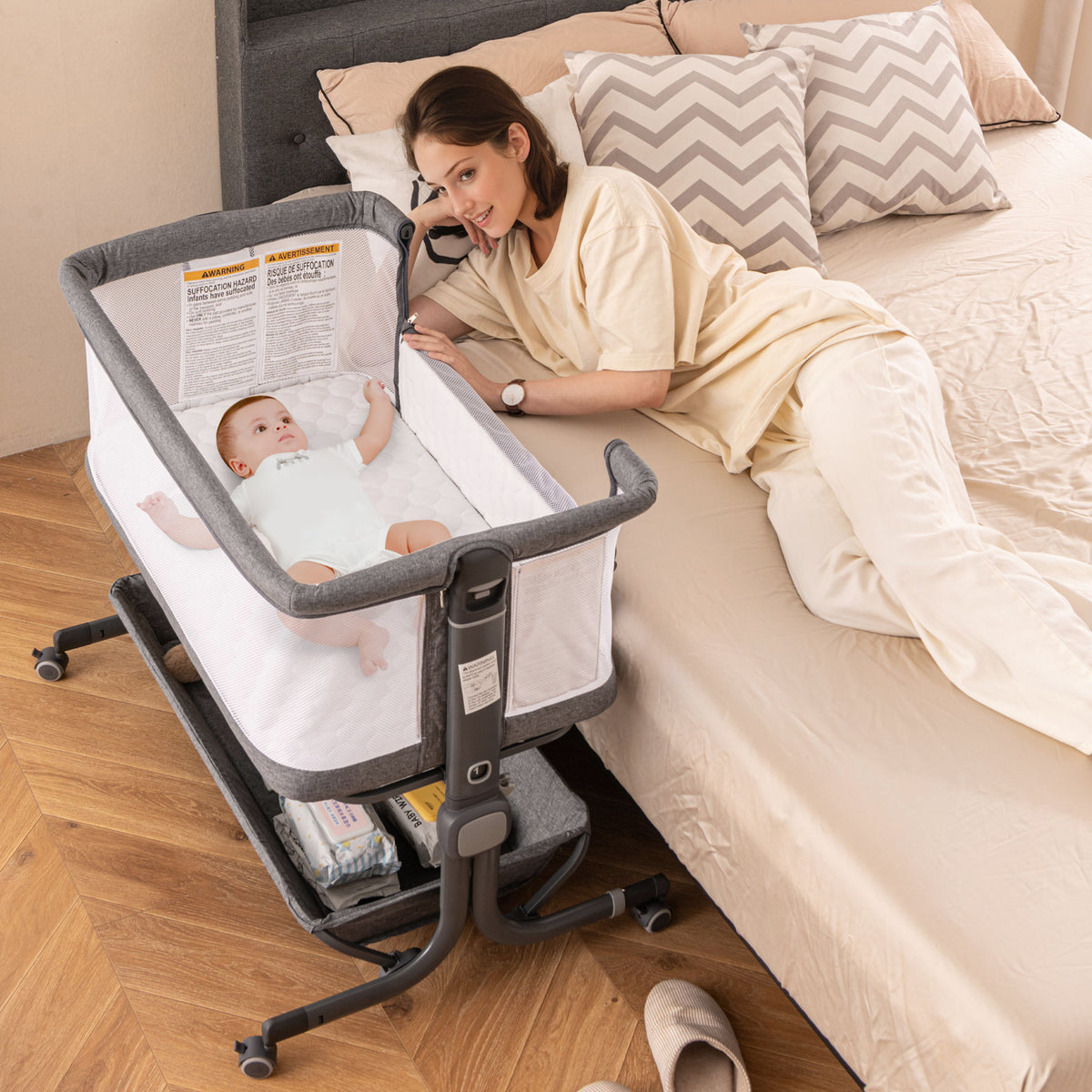 Baby Bassinet Bedside Sleeper with 6-Level Adjustable Height