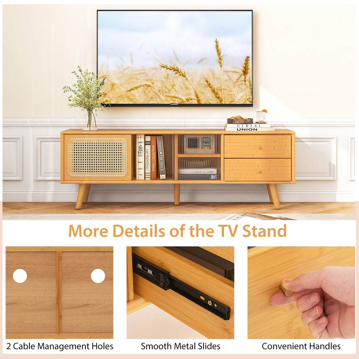 Bamboo TV Stand for TV up to 65 Inch