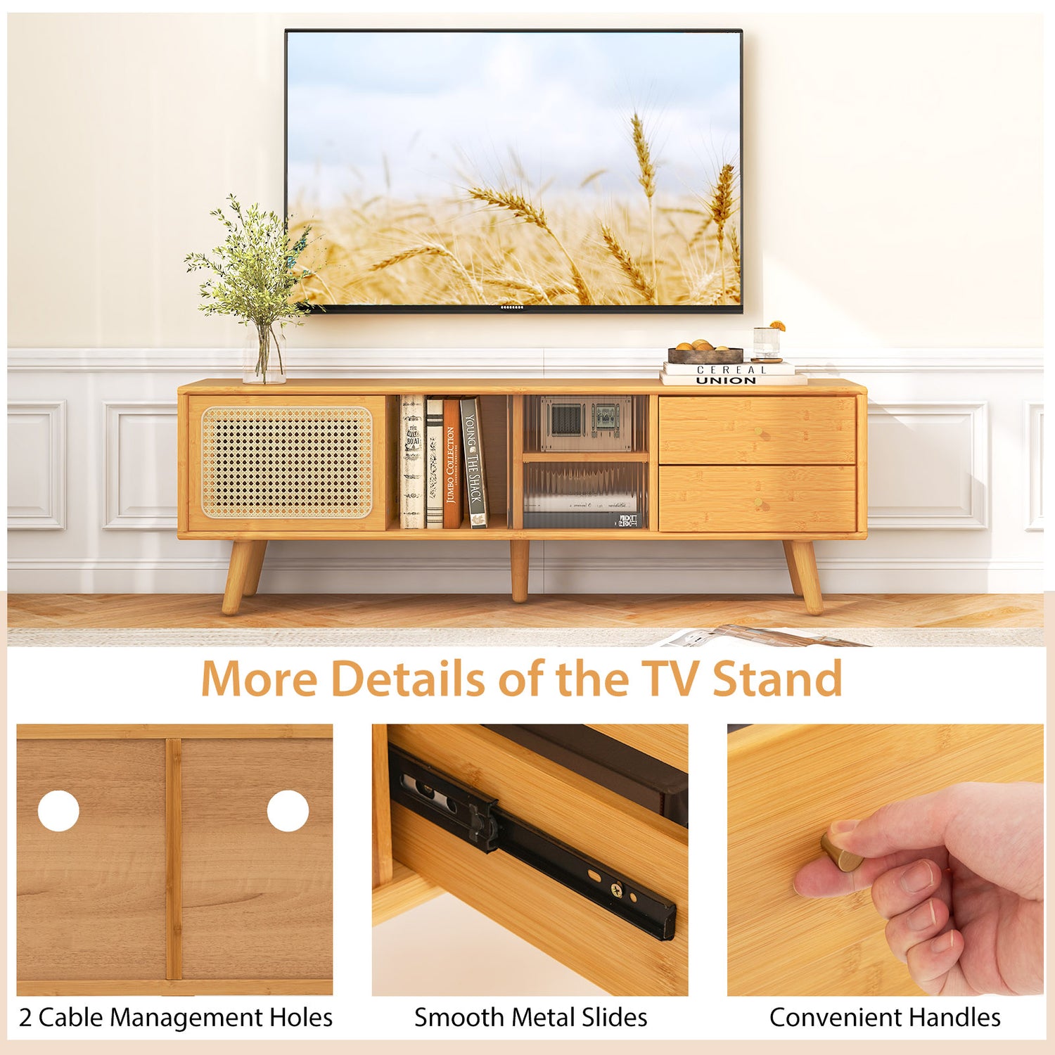 Bamboo TV Stand for TV up to 65 Inch