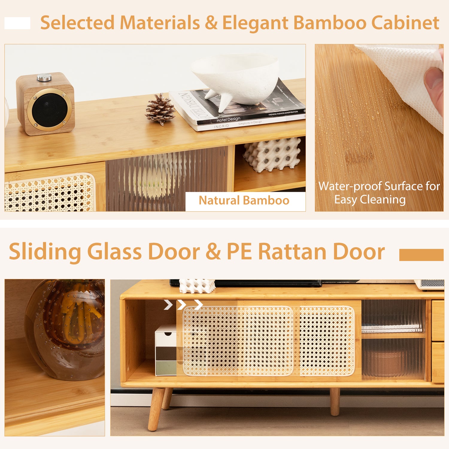 Bamboo TV Stand for TV up to 65 Inch