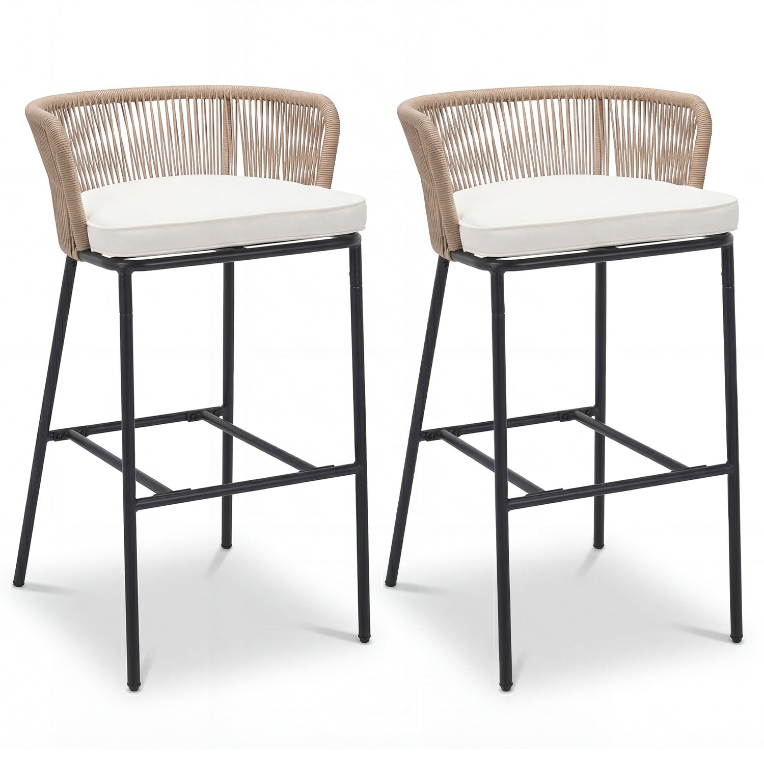 Bar Height Woven Rope Patio Chairs Set of 2-White
