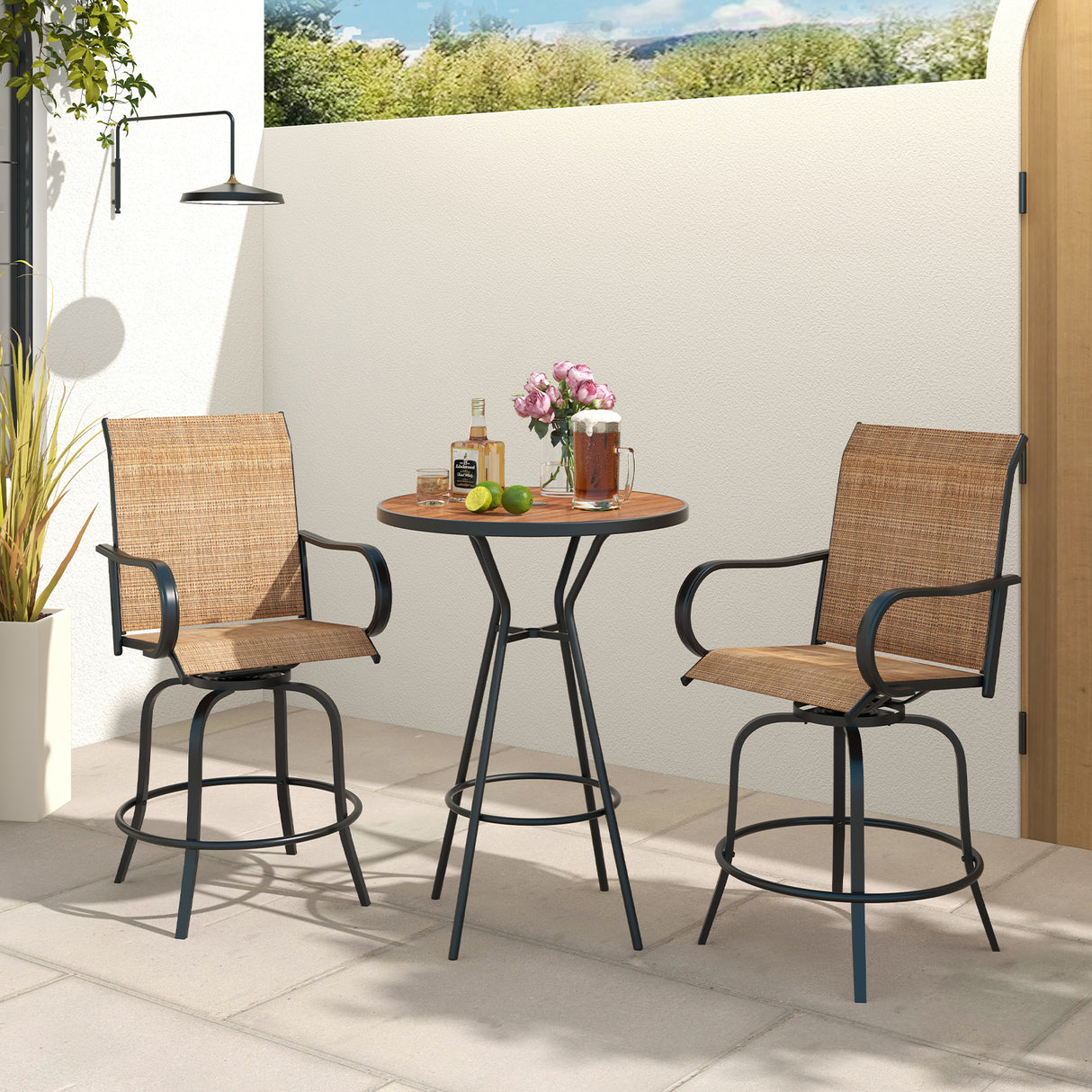 2 Pieces Patio 360 Rotation Swivel Bar Stool Set