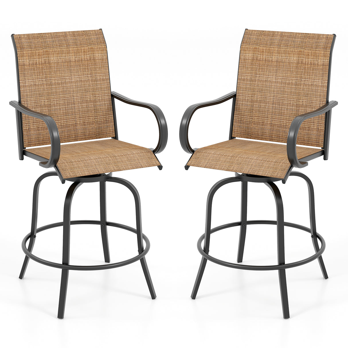 2 Pieces Patio 360 Rotation Swivel Bar Stool Set