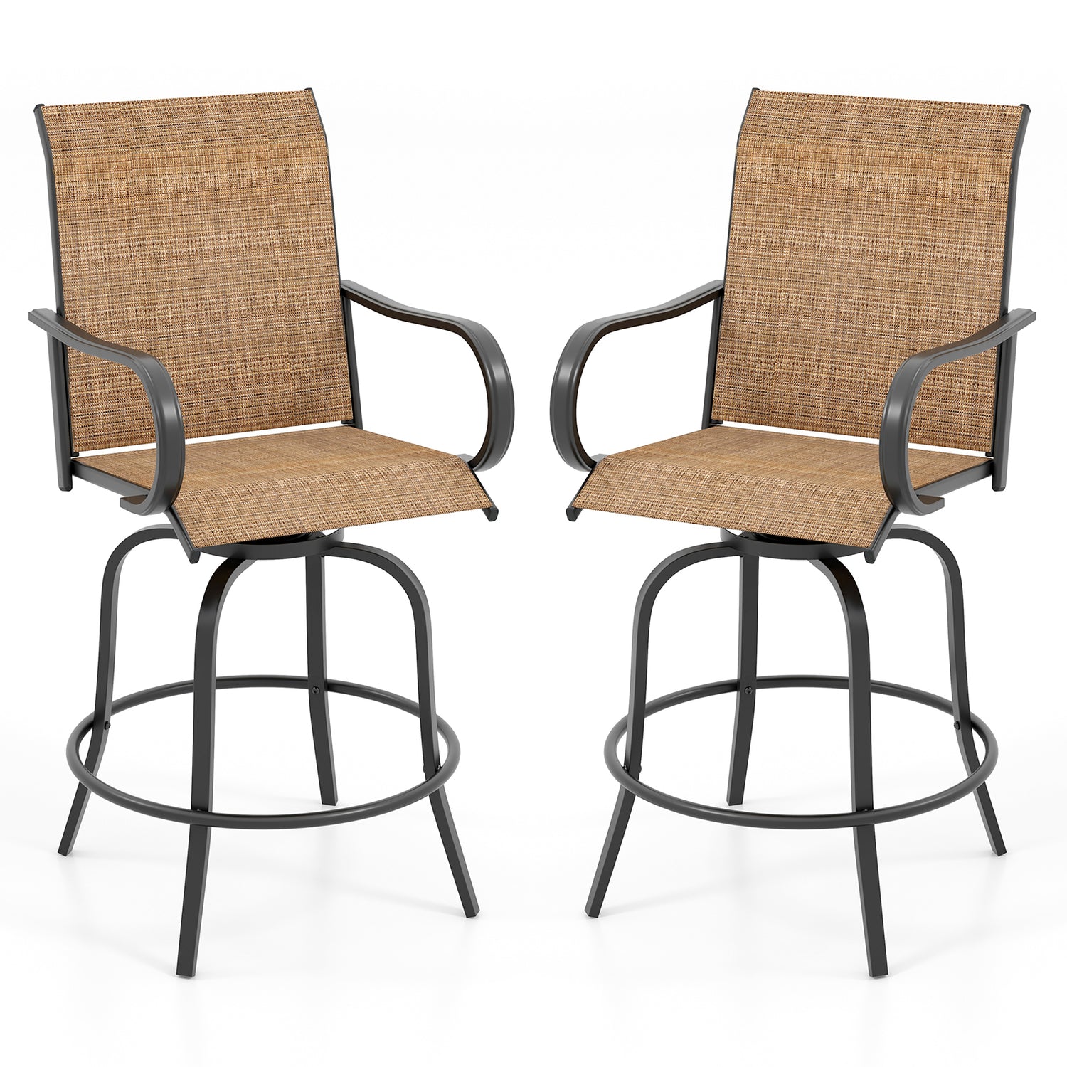 2 Pieces Patio 360 Rotation Swivel Bar Stool Set