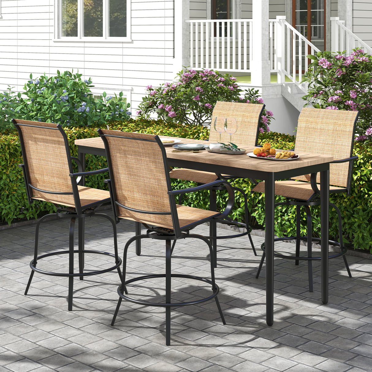2 Pieces Patio 360 Rotation Swivel Bar Stool Set