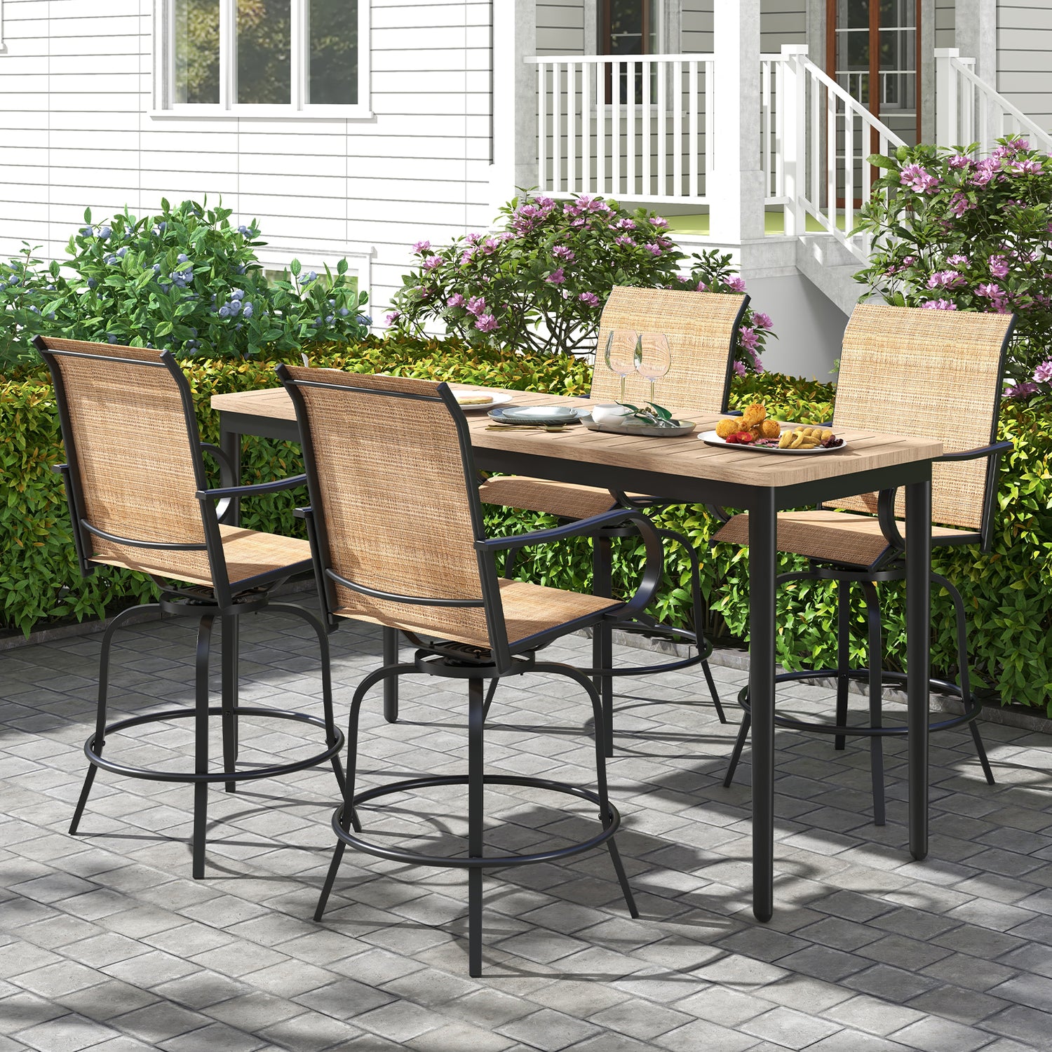 2 Pieces Patio 360 Rotation Swivel Bar Stool Set