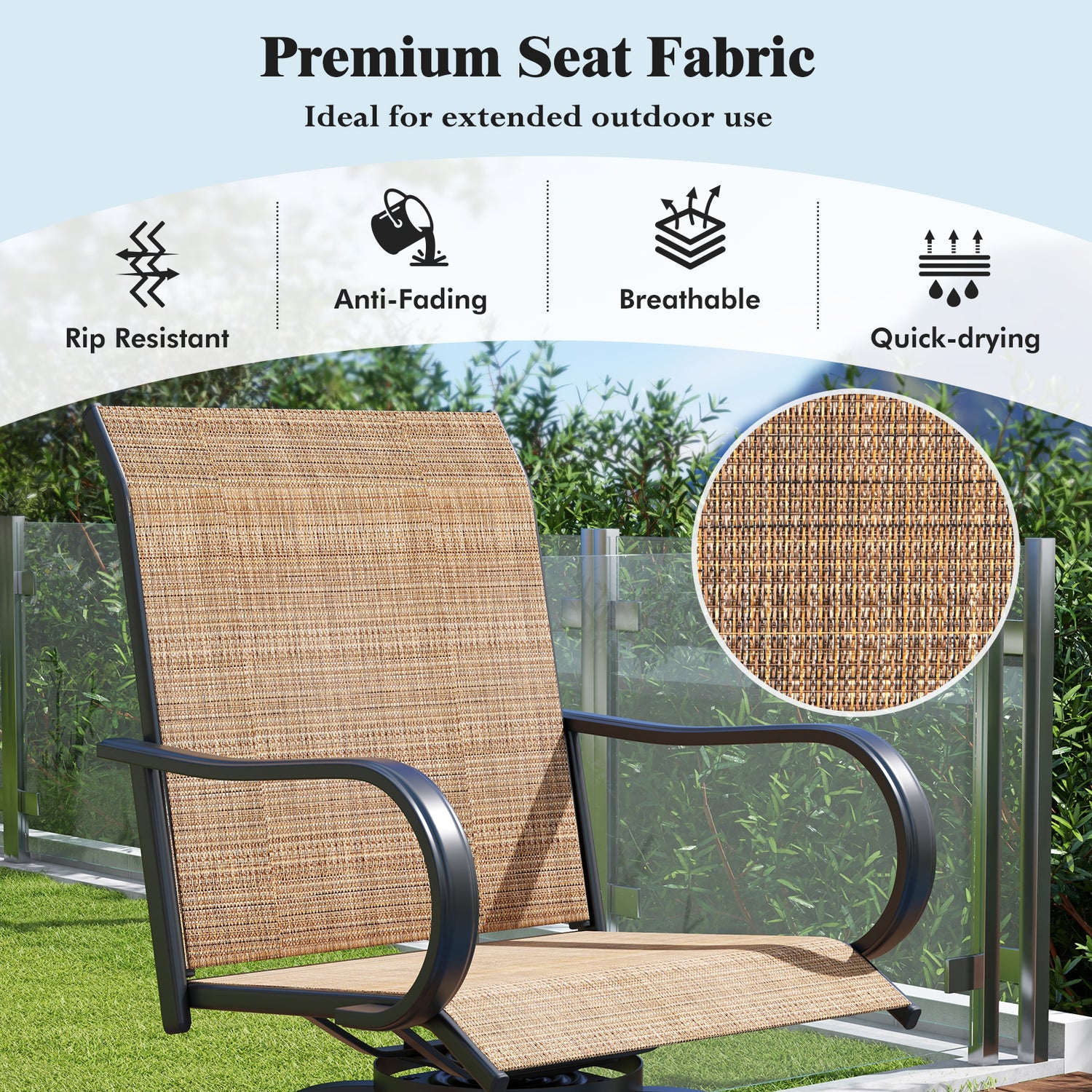 2 Pieces Patio 360 Rotation Swivel Bar Stool Set