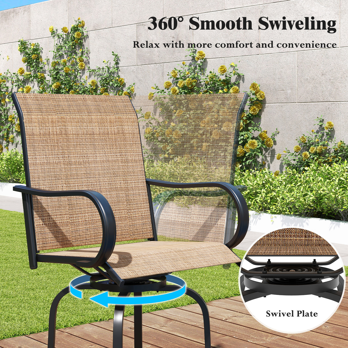 2 Pieces Patio 360 Rotation Swivel Bar Stool Set