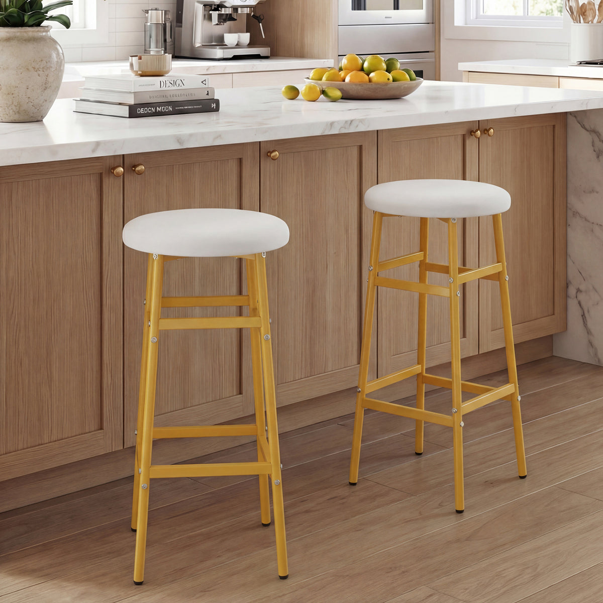 Bar Stools Set of 2 with Sturdy Metal Frame and Footrest