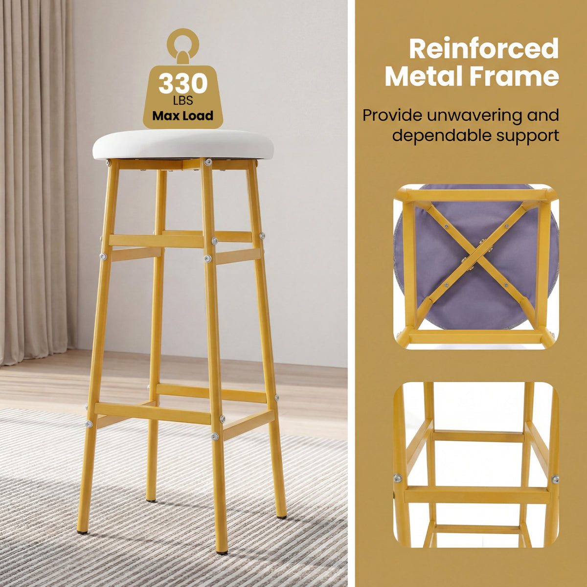 Bar Stools Set of 2 with Sturdy Metal Frame and Footrest