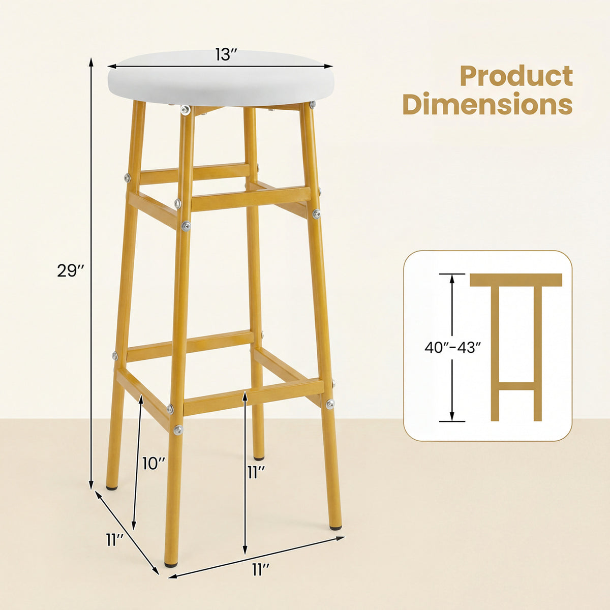 Bar Stools Set of 2 with Sturdy Metal Frame and Footrest