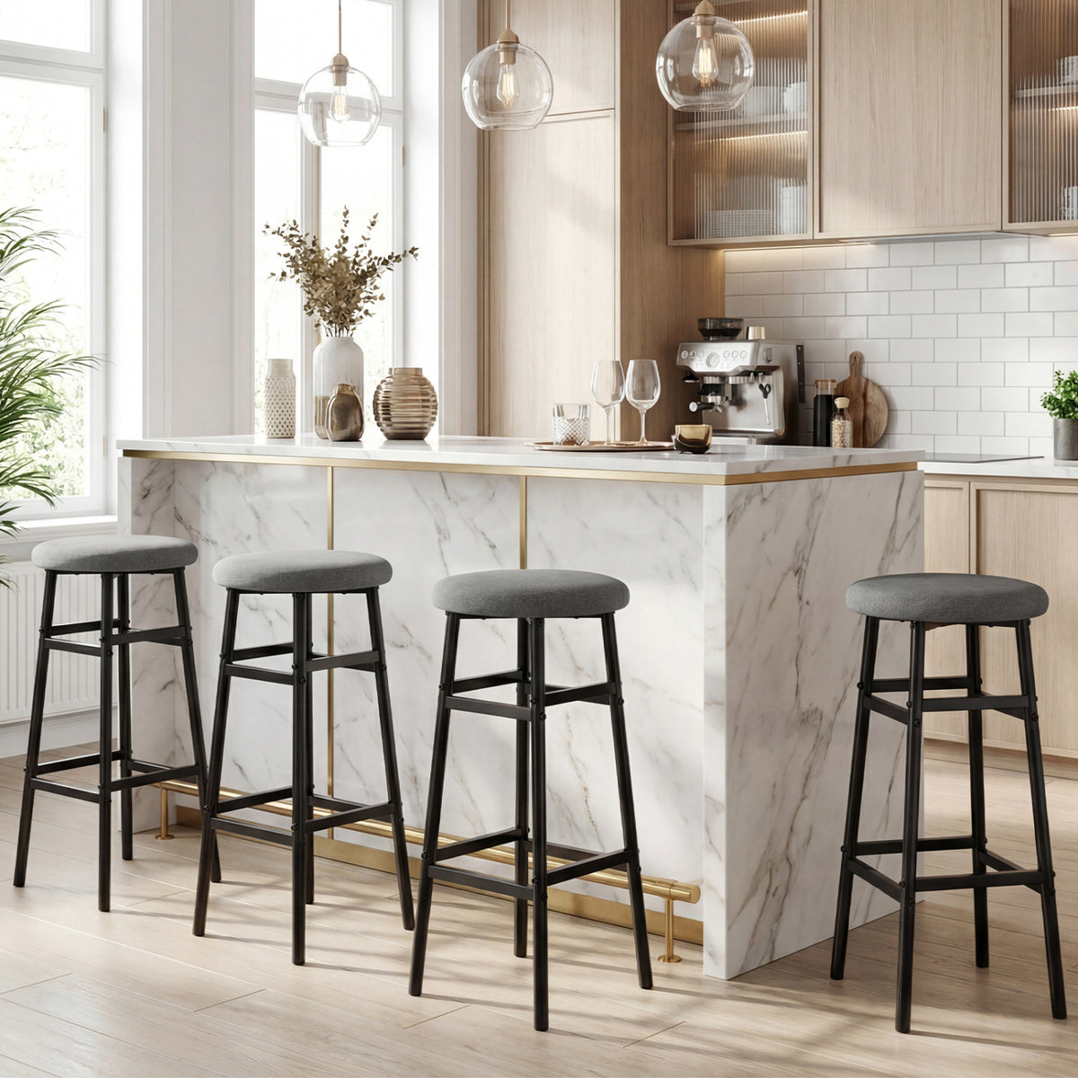 Bar Stools Set of 2 with Sturdy Metal Frame and Footrest