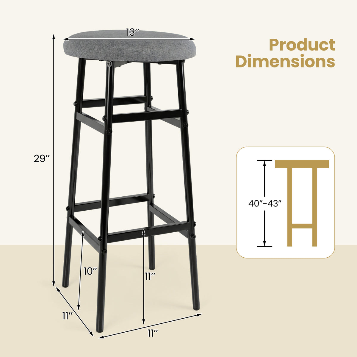 Bar Stools Set of 2 with Sturdy Metal Frame and Footrest
