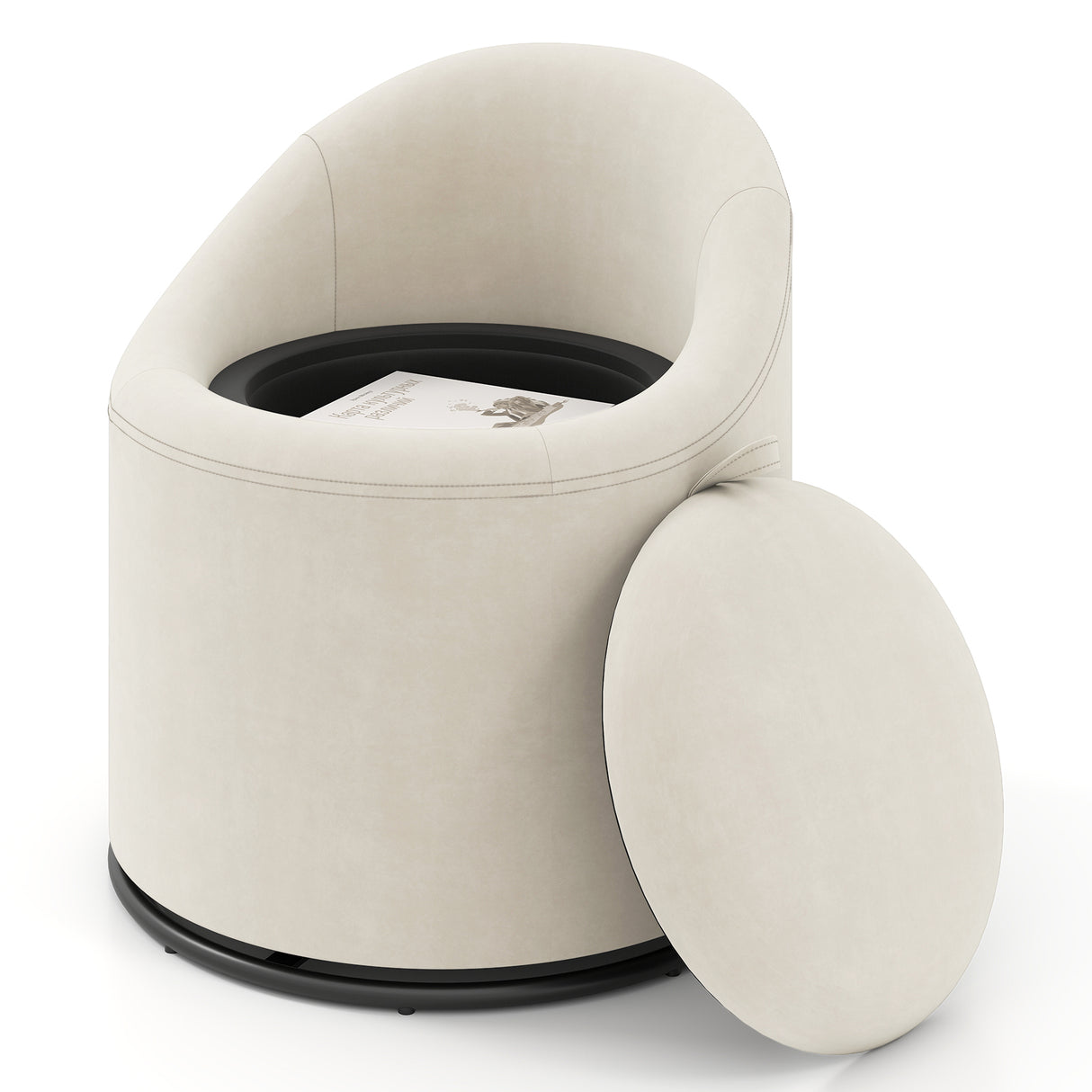 Barrel Chair with Storage 360° Swivel Upholstered Vanity Chair