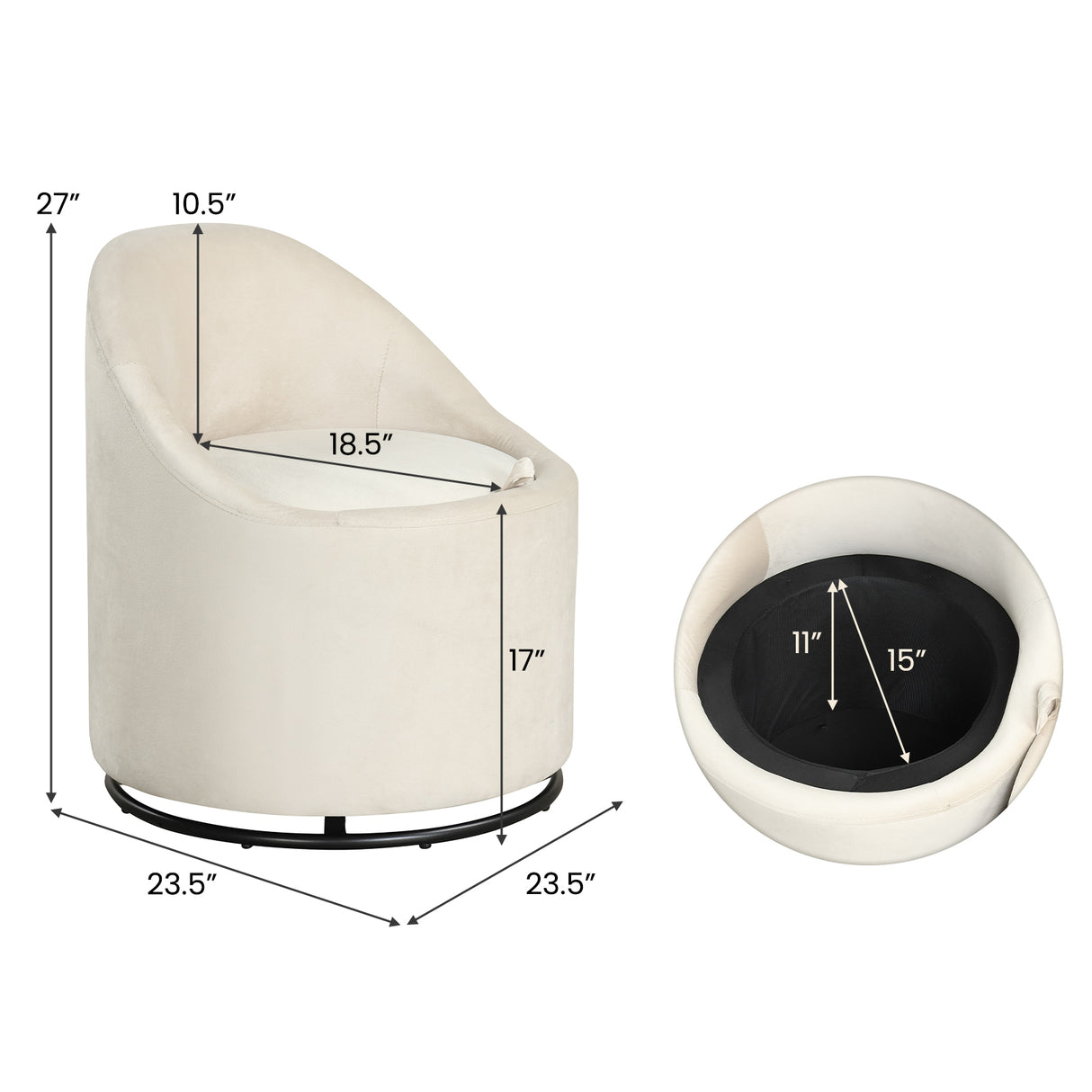 Barrel Chair with Storage 360° Swivel Upholstered Vanity Chair