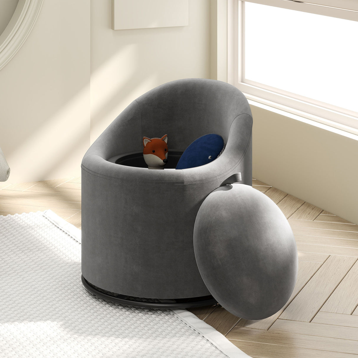 Barrel Chair with Storage 360° Swivel Upholstered Vanity Chair